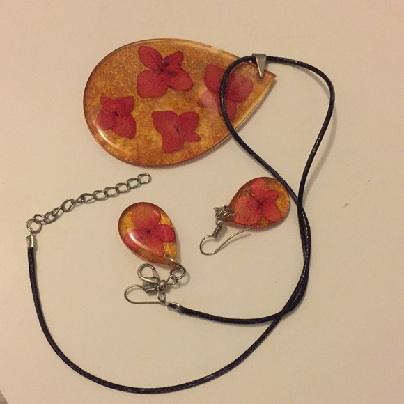 Orange Flower Black Cord and Silver Clasp Set - Picture 9 of 12